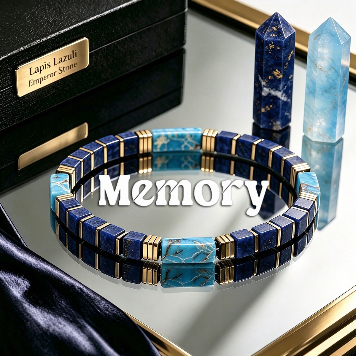 TEMU 5mm Square Bead Bracelet Symbolizing Memory, Blue Stone Tube Bead Spiritual Jewelry, Suitable For Daily Wear And Gift Giving