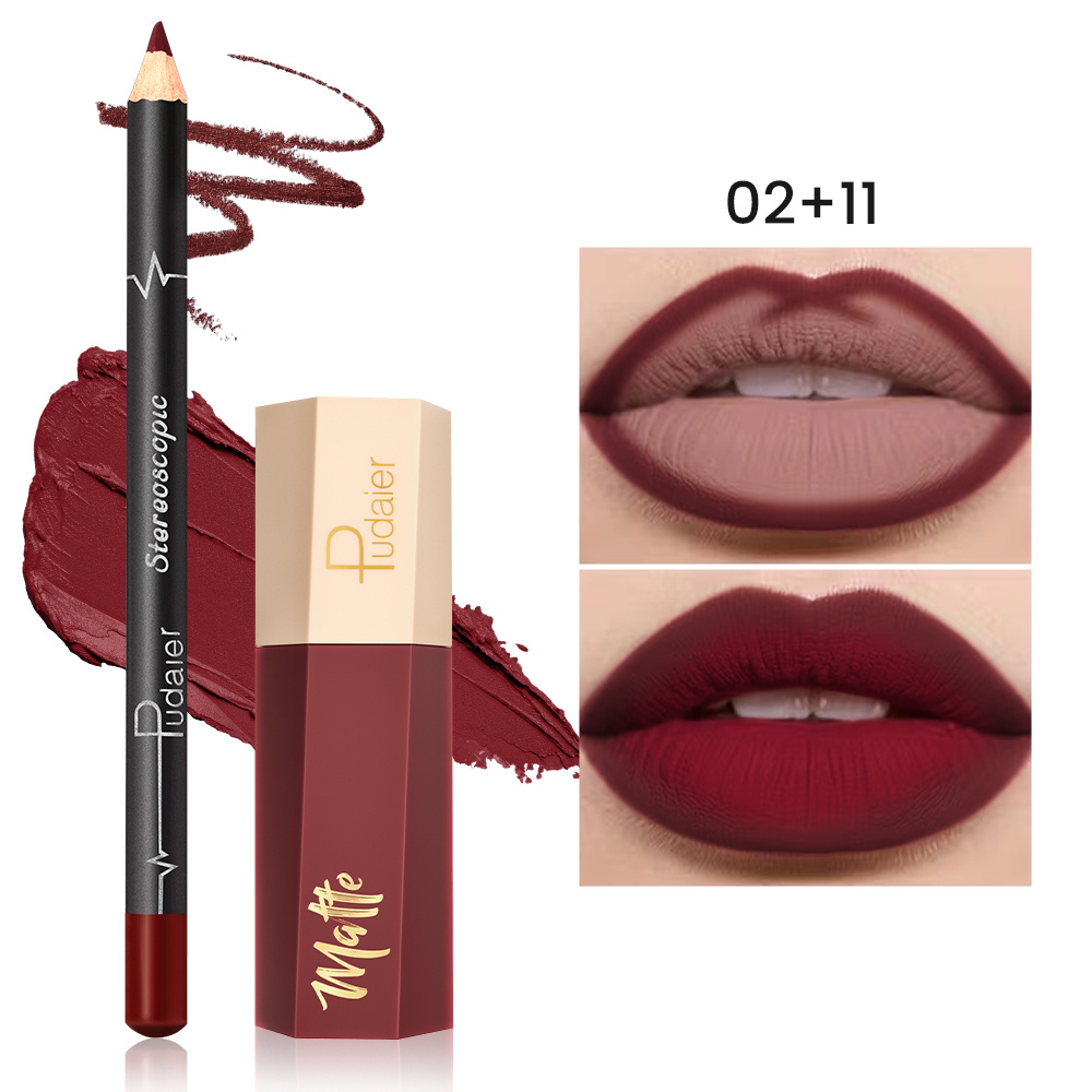 TEMU Pudaier Velvet Finish Lip Set - Lip Liner & Lip Gloss Matte Long-lasting Waterproof Lip Liner & Lip Gloss Moisturizing & Natural Finish Suitable