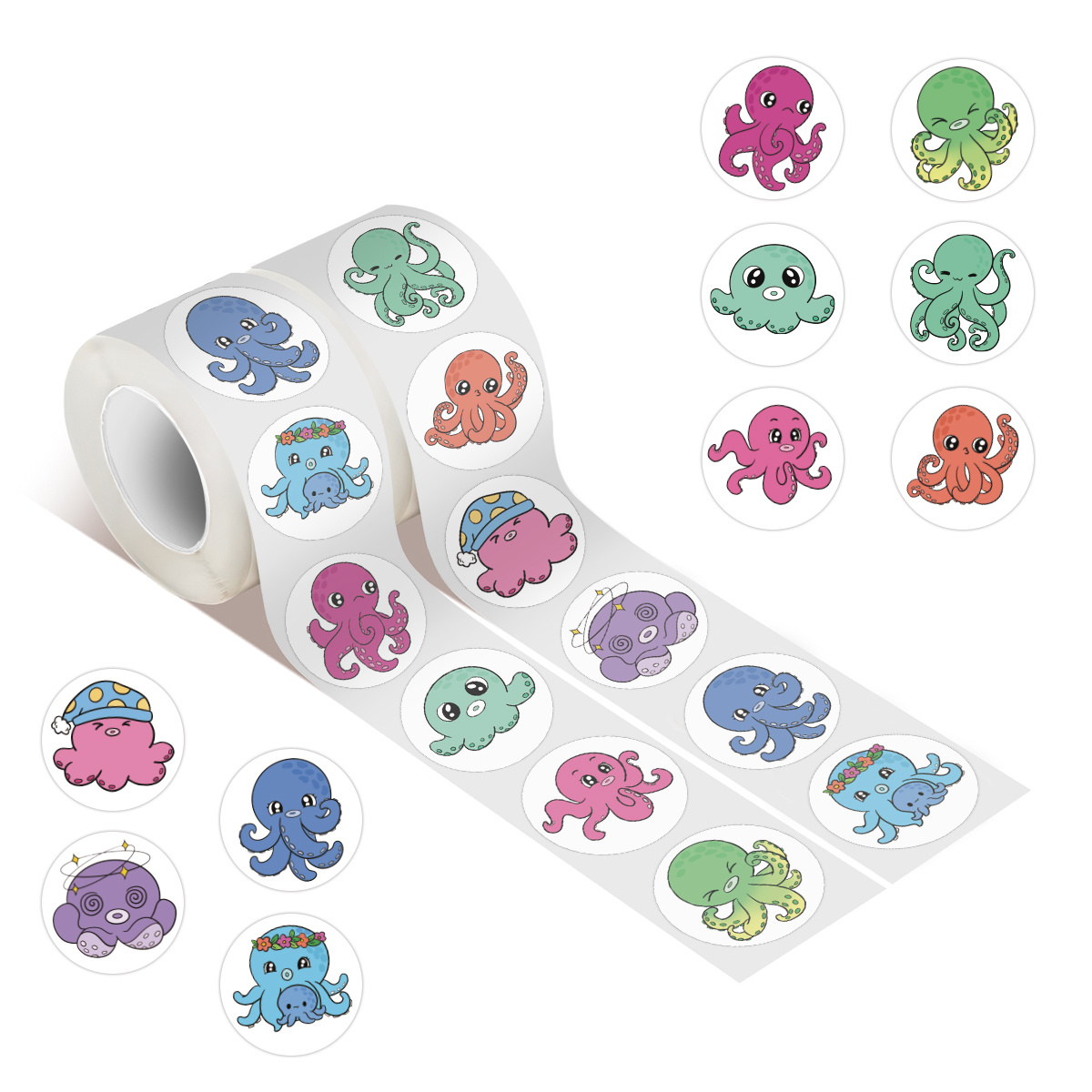 Image of 500pcs Octopus Sticker Roll, Cycling Stickers And Decals Chic Paper Decals For Scrapbooking, Journals, Laptop, Skateboard, Helmet, Water Bottle, Car, Computer & More
