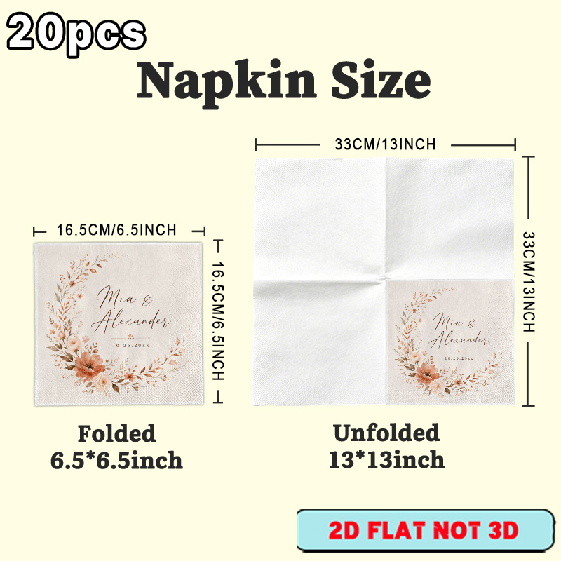 TEMU 20 serviettes de mariage en terracotta, motif floral , imprimés de couronne, adaptées pour papier de fête, papier d'extérieur pour fête, papier