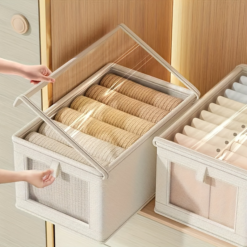 

Fashion Large Canvas Storage Box With Transparent Window- Foldable Clothing Finishing Box, Ivory