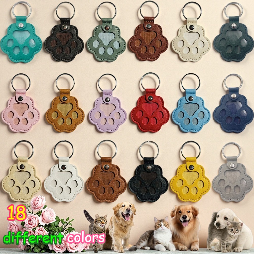 Image of 18pcs Pet Memorial Keychain Paw Shaped Faux Leather Keyrings, 18 Different Colors Cute Paw Shaped Pet Memorial Keepsake Keychains, Hair Keychain, Faux Leather Pet Hairs Collector Holder