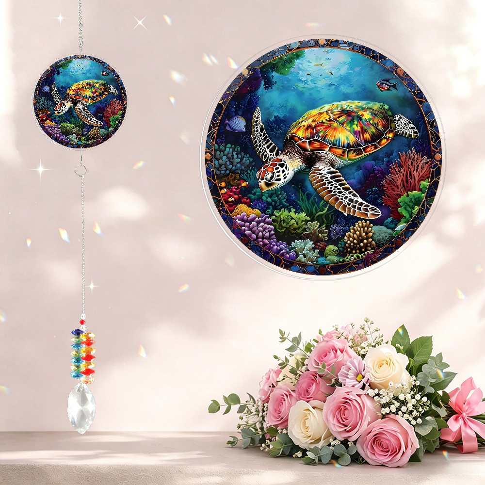 item picture 2D Flat, Sea Turtle Acrylic Suncatcher Hanging Ornament, Boho Rainbow Home Window Decor Gift for   and Women