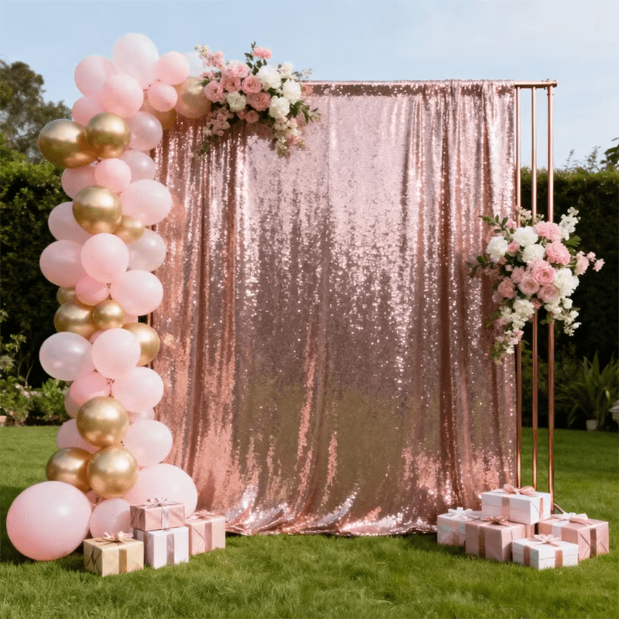 TEMU 1pc, A Luxurious Rose Pink Sequin Rod Pocket Backdrop Tapestry, Featuring A Sequin Background With A Top Rod . Perfect For Studio Photography,