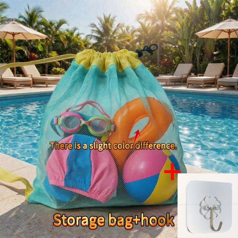 TEMU Beach Storage Mesh Bag, Essential For Beach Vacations, Breathable Quick Drying Drawstring Pocket, Large Capacity Portable Shoulder Bag, Swimming