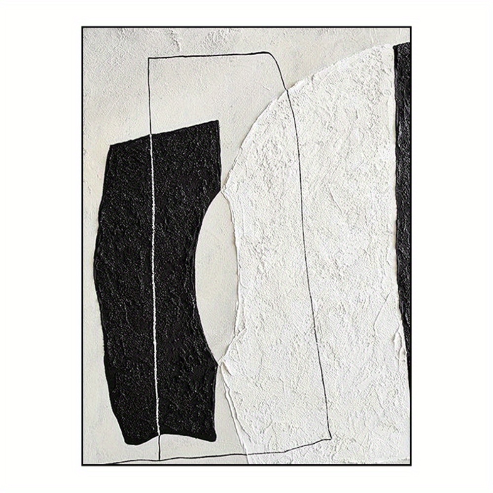 TEMU 2d Flat, 2d Flat, A 100% Hand-painted, Frameless Oil Painting In Nordic , Featuring Thick Textured Canvas Art In White And Black Tones. This
