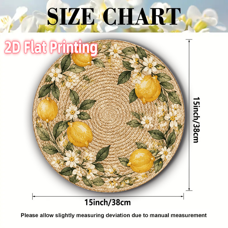 TEMU 2d Flat 4pcs Rattan Lemon Circle Circular Placemat Suitable For Parties, Home Use, Themed Restaurants, Halloween, And Christmas Decorations.
