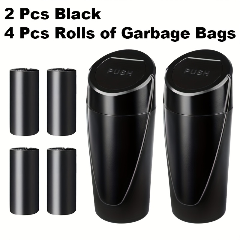 TEMU 6pcs Set, Including 2 Car Trash Cans With Lids, 4 Garbage Bags- Pink And Black- Double Cans And 4 Bags, Garbage Storage, Portable And Practical,