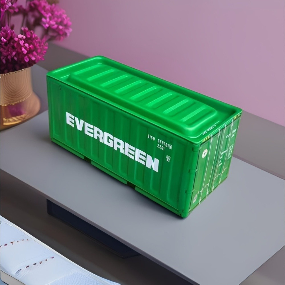 TEMU Mini Freight Container Model Desk Organizer - Iron Storage Box For Office Supplies, Compact Home And Office Decor Accessory, Office Supplies And