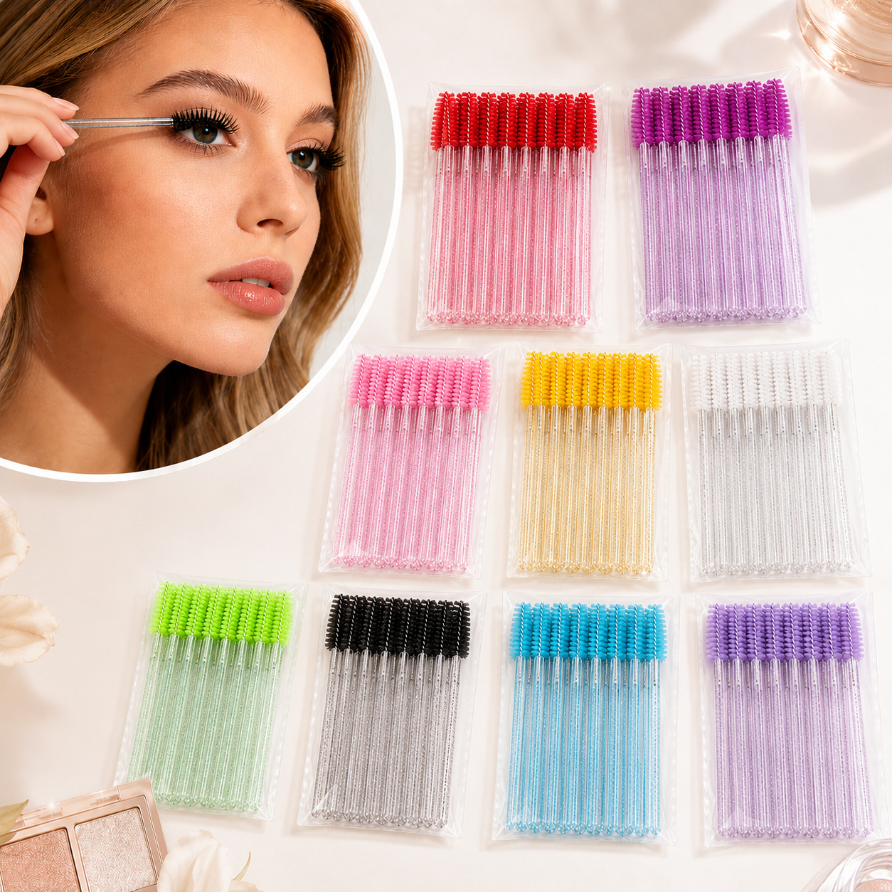 TEMU 40pcs Eyelash Brush & Mascara Wands Suitable For Eyelash Extensions, Eyebrow Shaping, Lash Lifting - Plastic Bristle Spoolie Sticks With Random
