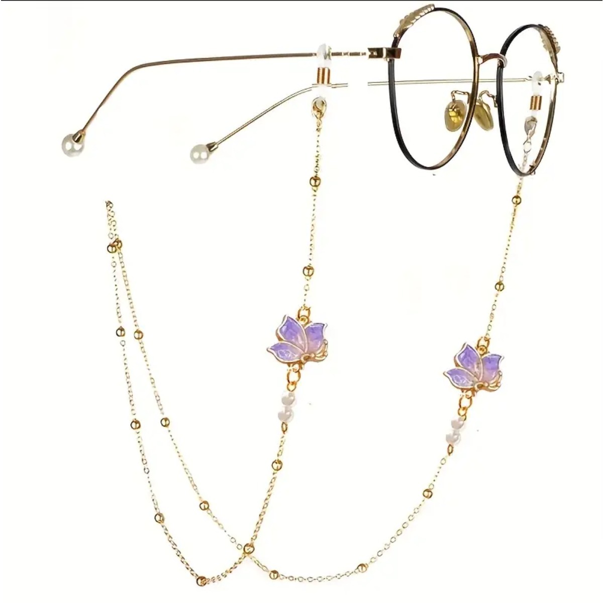 TEMU 1pc Elegante y Chic Cadena para Gafas de en Dorado, Diseñada para Prevenir Pérdidas con una Colorida de Esmalte y de Cuentas. Accesorio de Moda
