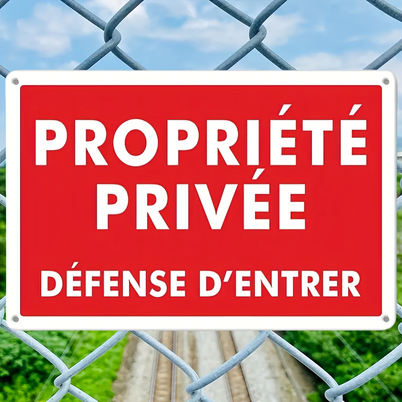 TEMU 1 Panneau Vintage en Métal "Propriété Privée Interdiction d'Entrer" - Bilingue Français/Anglais, Plaque de Jardin Rustique 8x12 Pouces avec 4