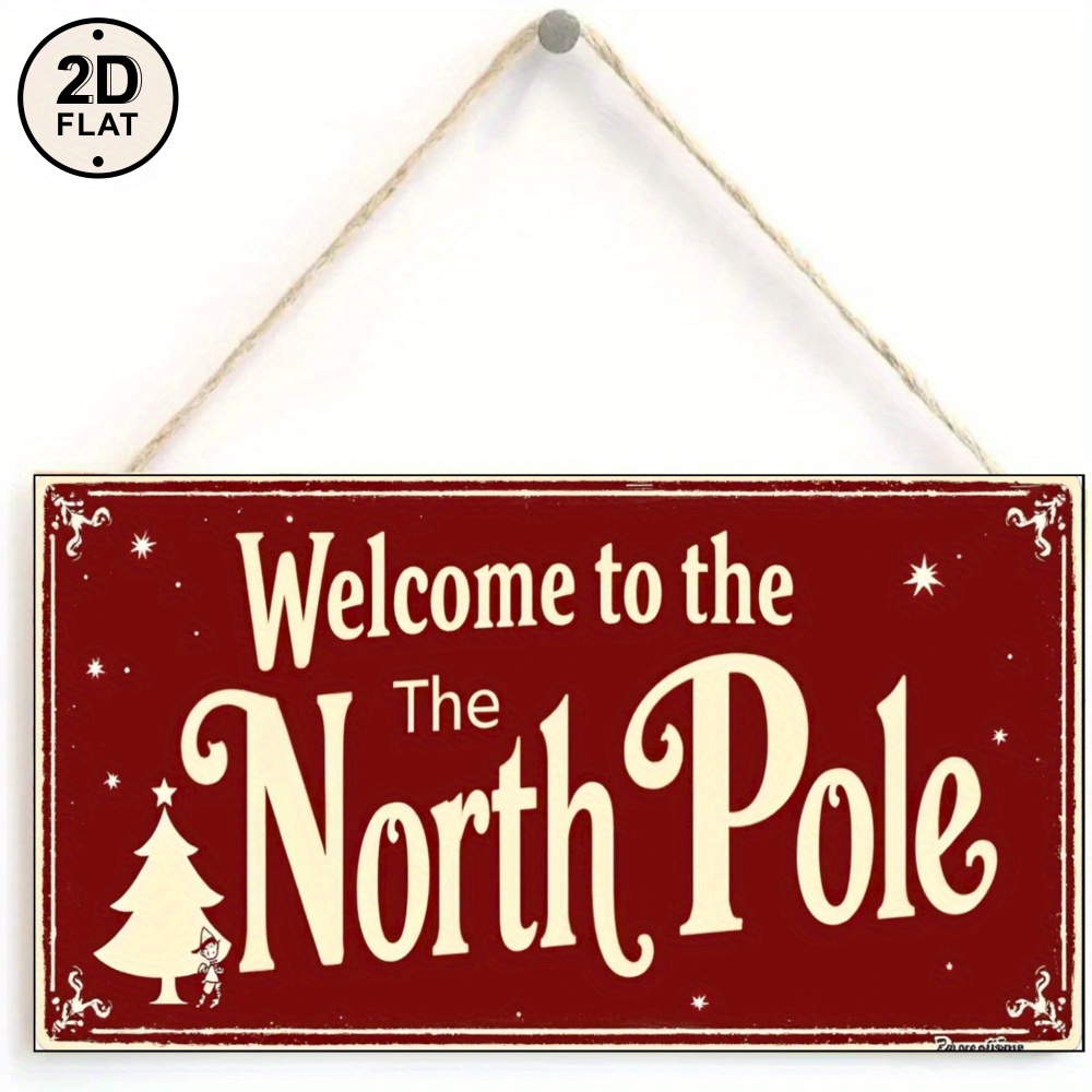 TEMU 2d Flat, 1pc Red "welcome To " Christmas Sign - Wooden Wall Hanging With Snowflake And , Holiday Decorations, Christmas Decorations