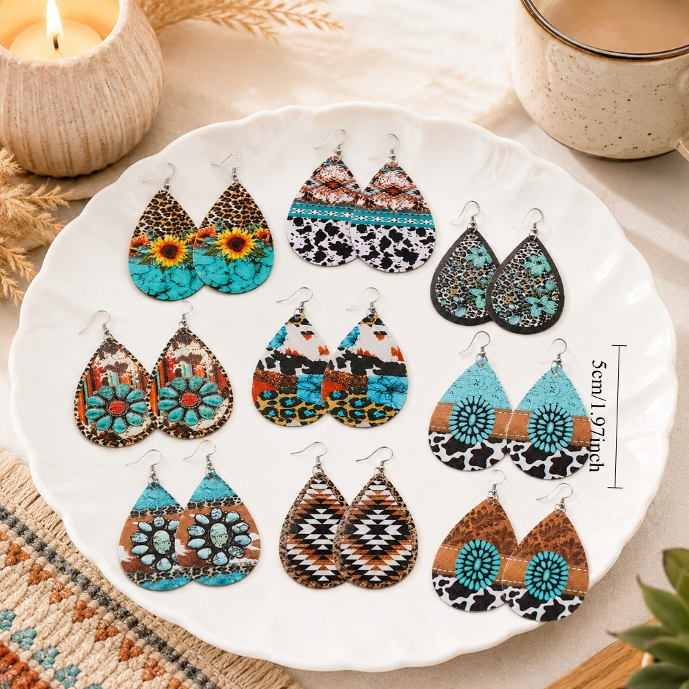18pcs Western Ethnic Style Acrylic Earring Set, Vintage