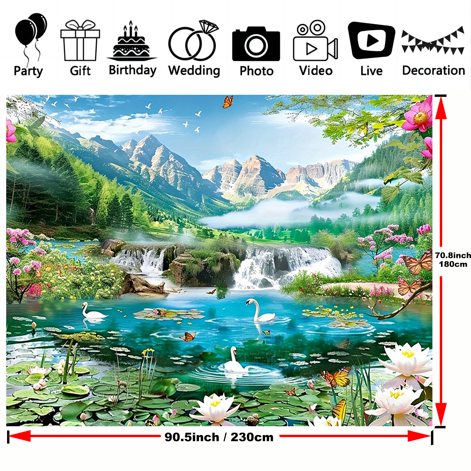 TEMU Backdrop With , , & Flowers - Natural Landscape Wall For Home Decor And Photoshoots, Polyester, Use, 39×59in .8×90.5in, Fairy Garden Decorations