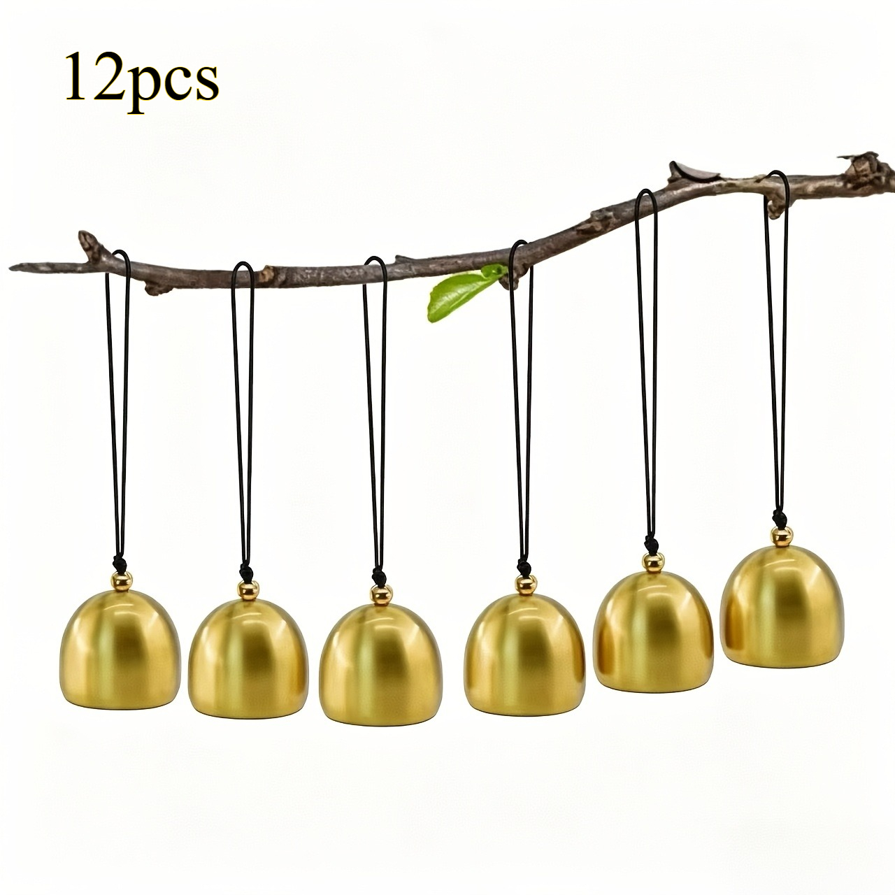 TEMU 12pcs Golden Wind Chime Bells, Durable Metal Door Bells, Suitable For Home, Garden, Patio, And Window Good Luck Shui Decor, Sound, Holiday
