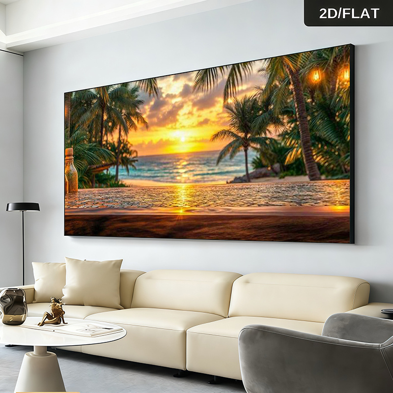 [2 ] walldéco großes rahmenloses   minimalistisches leinwandbild - große wandkunst poster     mit palmen und sonnenuntergang -   für wohnzimmer, schlafzimmer für wohnung