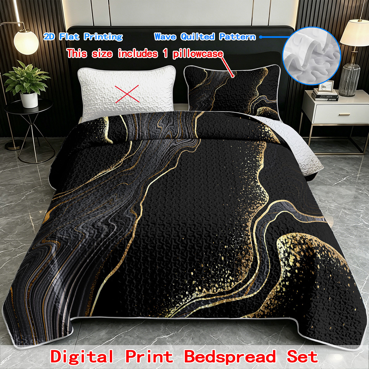 TEMU 2/3pcs Black Bedspread Set Luxury Quilted Quilt Set Dorm Modern Bedding Guestroom Soft Bedspread Coverlet Bedroom Decor Gift 1pc Bedspread  