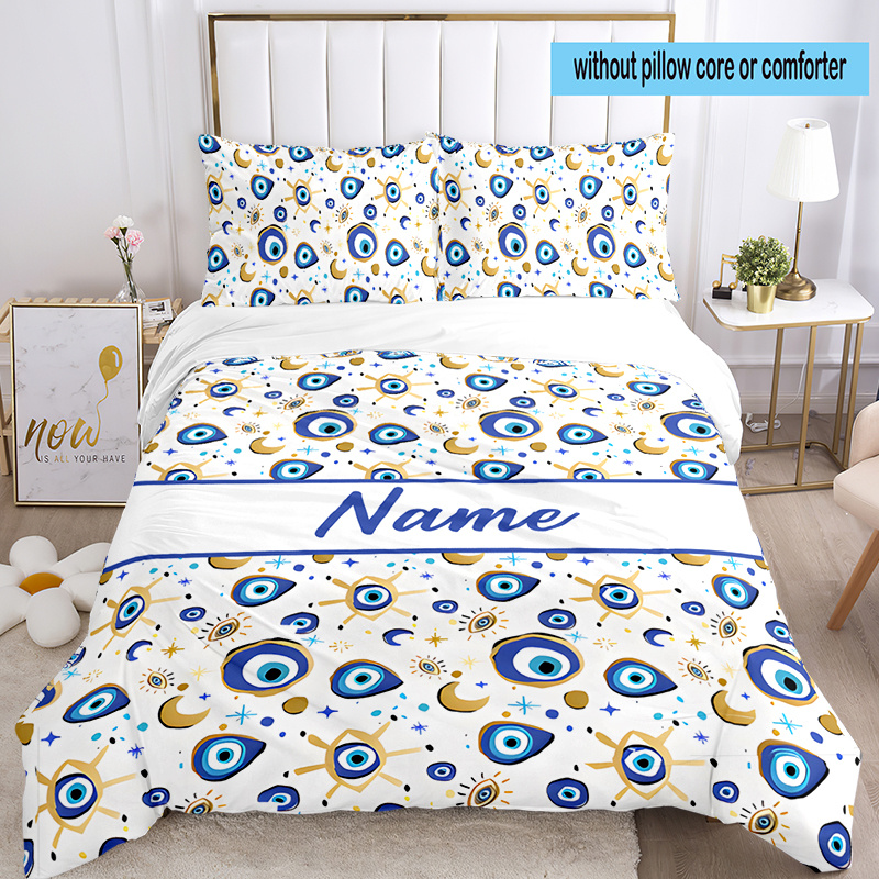 

3pcs Custom Name Bedding Set Evil Eyes Printed Bedding Set Duvet Cover Closure Includes 1 Duvet Cover & 2 Pillowcases For All Bedroom Decor Christmas Decoration Birthday Gift