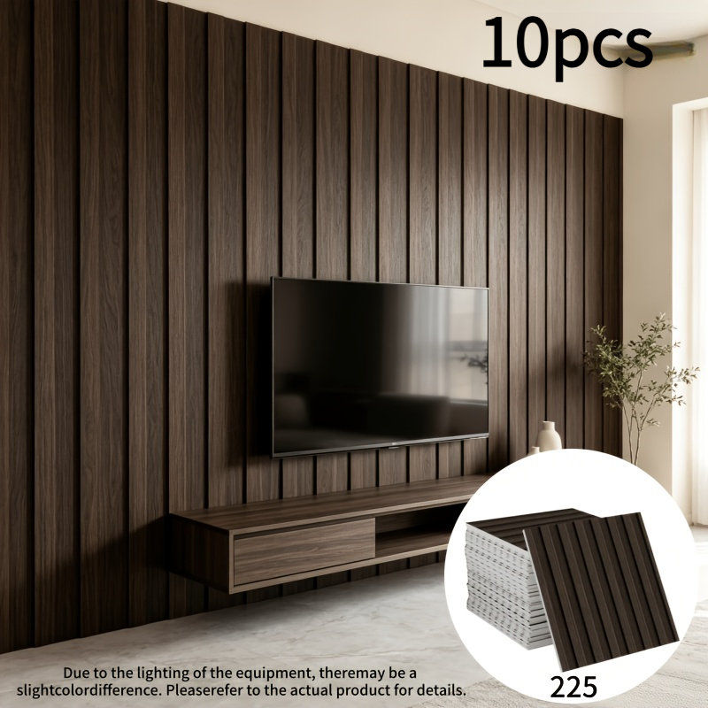 TEMU Lot de 10 panneaux auto-adhésifs à grain de bois vertical, idéaux pour murs, sols et têtes de lit sur le thème du crème. Matériau PVC à grain de