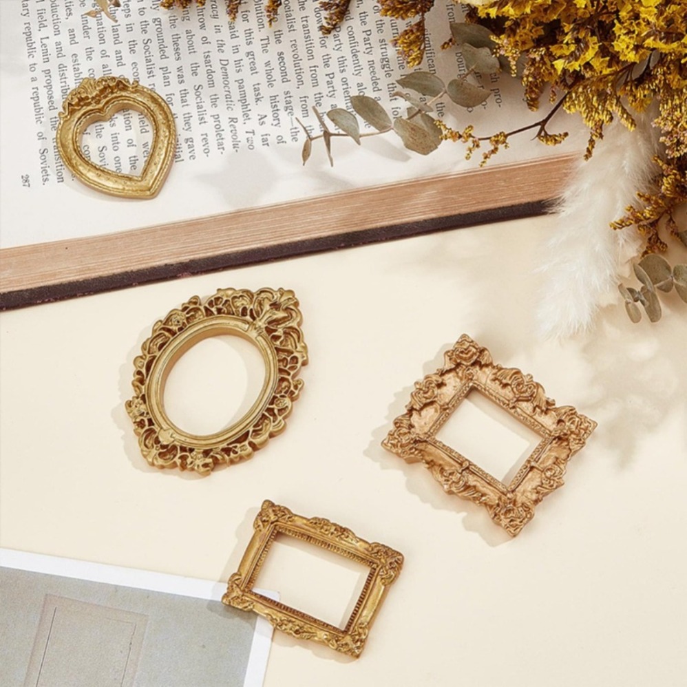 item picture 32pcs vintage mini baroque photo frame jewelry display set suitable for diy photos wedding decor tabletop wall mounted resin frames with painted mini rectangular frames for decor phone holders artwork showcase
