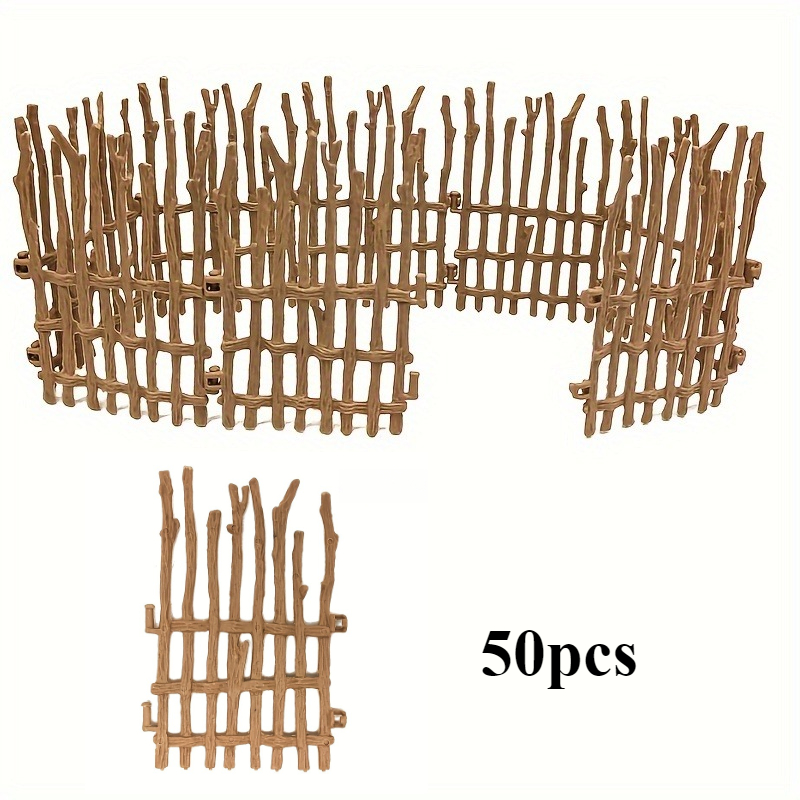 Set Of 50 Miniature Garden Fences, Ideal For Decorating Small House Gardens, , Sand Table Displays, , Featuring A Brown Color