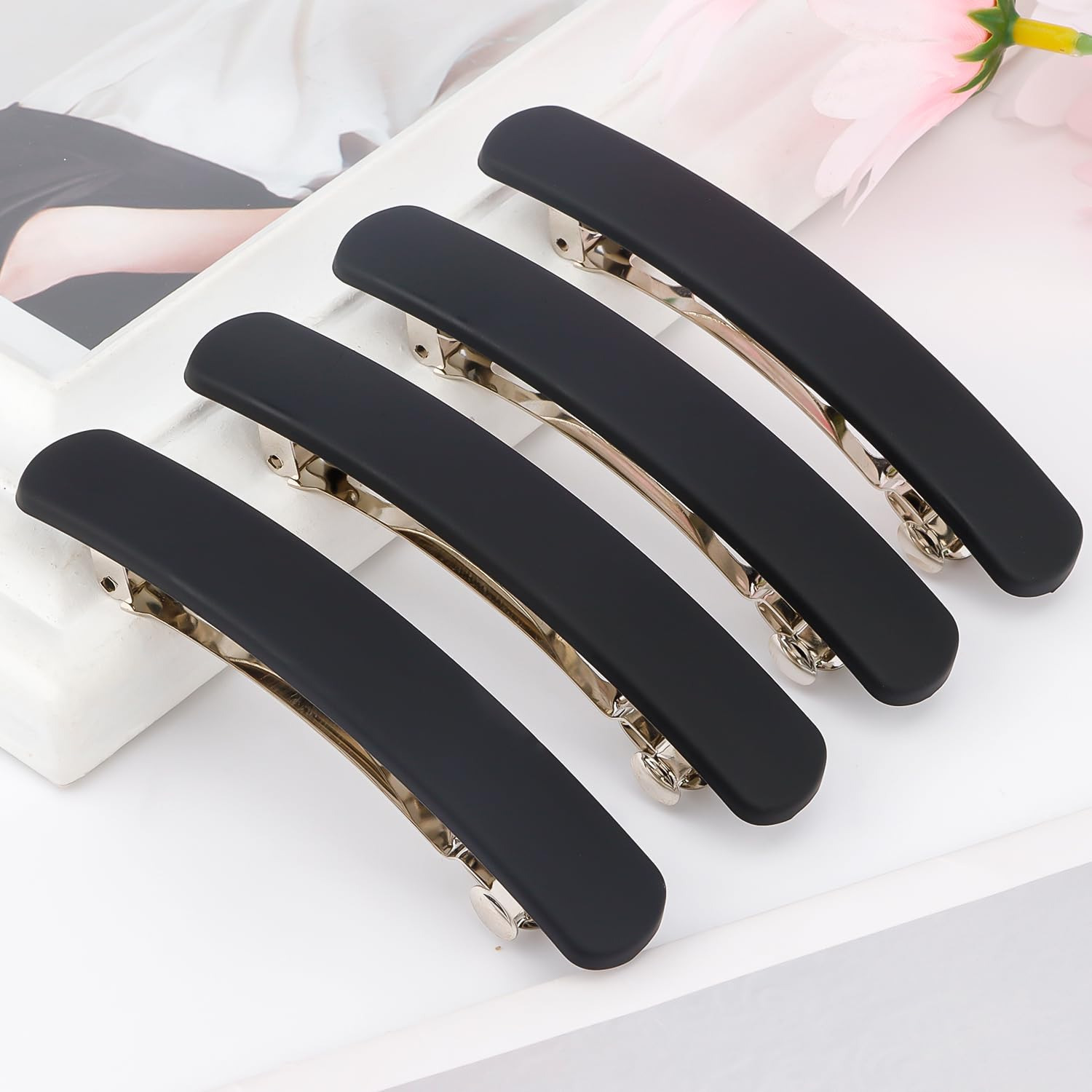 TEMU 4pcs Cute Hair Accessories, Black Matte Flat Hair Clips, Thin Hair Flat Hair Clips, Women's Hair Clips