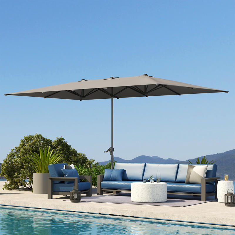 Double-sided umbrella, 451 x 264cm parasol with crank system, 12 metal ribs, aluminum pole, dark gray,  Beach Shelter, Modern Parasol, Stylish Sunshade, Durable Ribs, Large Sunshade, Retractable Umbrella, Event Planners, Homeowners