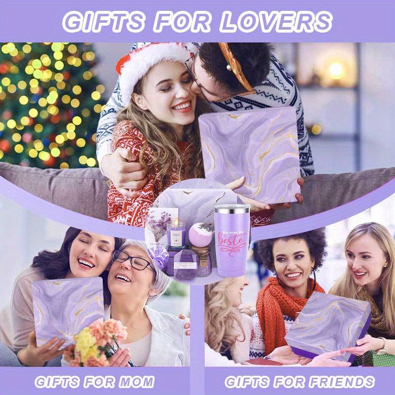8-dijelni Ljubičasti Poklon Set za Kupanje za Žene - Morska Sol, Pješčana Sol, Spa Set, Rođendanski Poklon za Samoobavještavanje za Mamu, Suprugu ili Najbolju Prijateljicu, Savršen Poklon za Zahvalnost i Božić, Gumica za Kosu, Mirisna Svijeća, Kupaći Prašak, Bombice za Kupanje, Sapun, Poklon Kutija - Idealno za Sezonske Proslave