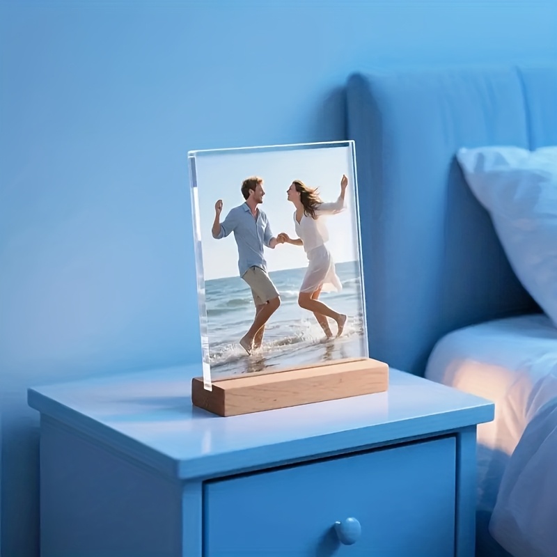 TEMU 2d Flat Custom Photo Frame, With Acrylic Panel And Wooden Base, Diy. Ideal For Desktop, Bedside Table, And Living Room Decoration. A Thoughtful