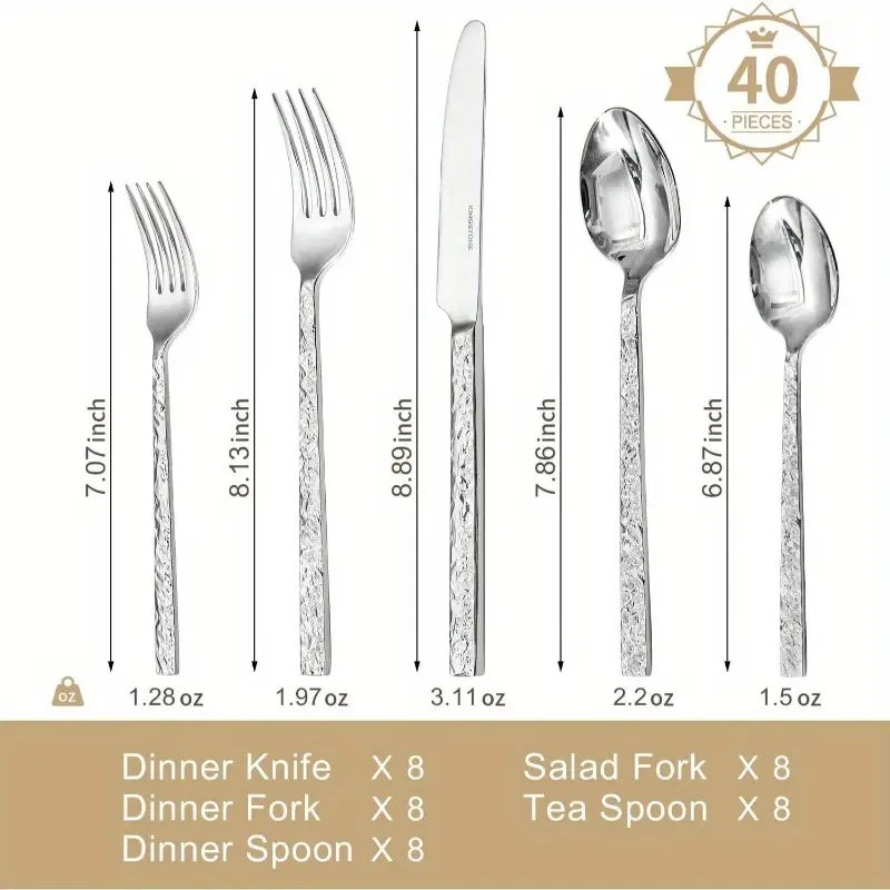 40pcs silverware set 8 1810 stainless steel heavy duty flatware set tableware cutlery utensil sets dishwasher safe thanksgiving christmas halloween easter mothers day fathers day thanksgiving decorations christmas decorations halloween decorations easter decorations mothers day decorations fathers day decorations thanksgiving tableware christmas tableware halloween tableware easter Product details 1