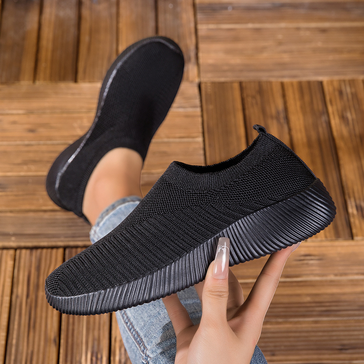 womens breathable knit slip road running shoes lightweight - Temu display picture 1