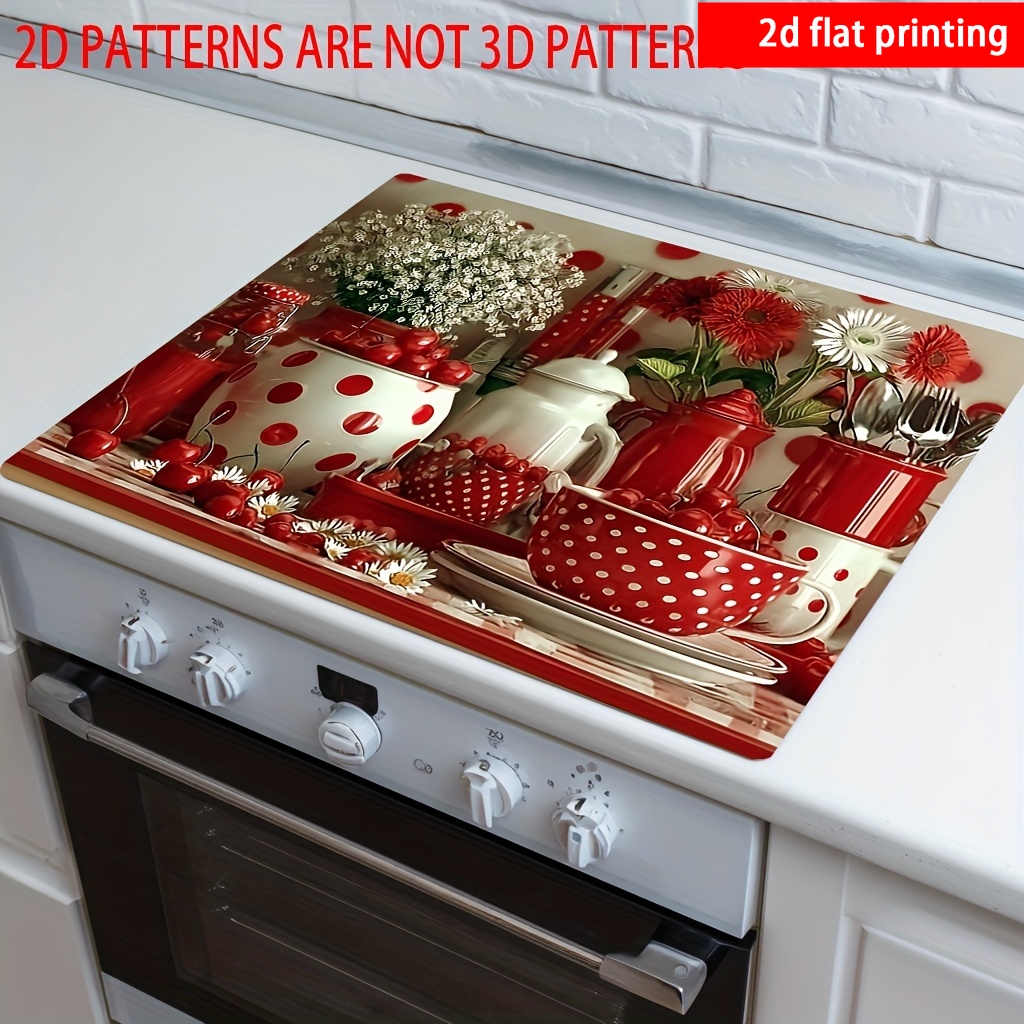 TEMU 2d Flat Printing, 1pc, Red Polka Dot Tableware Print Design Absorbent Placemat, Suitable For Kitchen Supplies. Used As A Drain Rack Or Stove