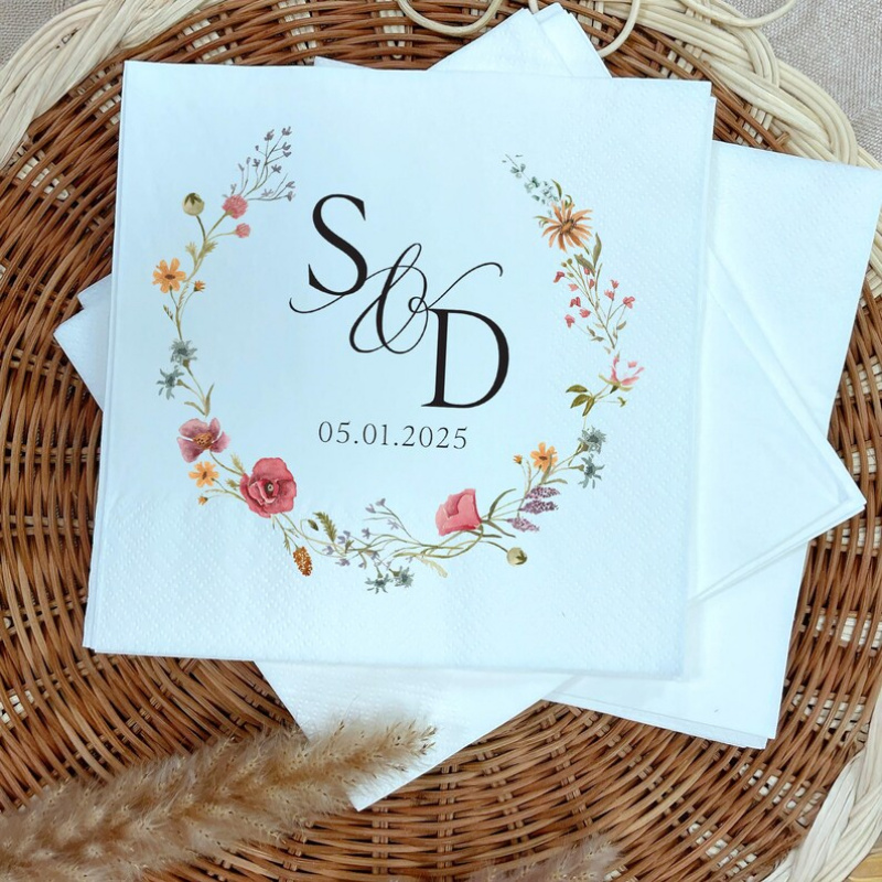 TEMU Customized Engagement Napkins, Letter Floral Cocktail Napkins, Engagement Party Anniversary Napkins, Personalized Cocktail Napkins. Suitable For