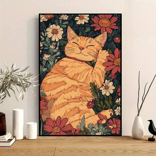 2d flat 1pc canvas poster vintage illustration of an sleeping in flowers ideal gift for living room kitchen decorative wall art wall decoration home decoration wall decoration room decoration frameless