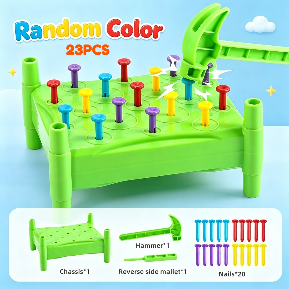 TEMU 23pcs Pounding Table Toy For Children To Pull Out Nails Color Recognition Hand-eye Coordination Parent-child Interactive Intelligence