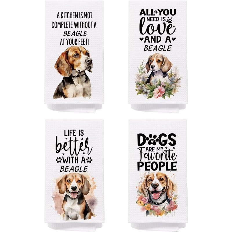 

4-pack Modern Beagle-themed Kitchen Towels, 18x26 Inches, Super Polyester, Machine Washable, Cartoon Tea Towels For Home Decor, Valentine's Day Gift