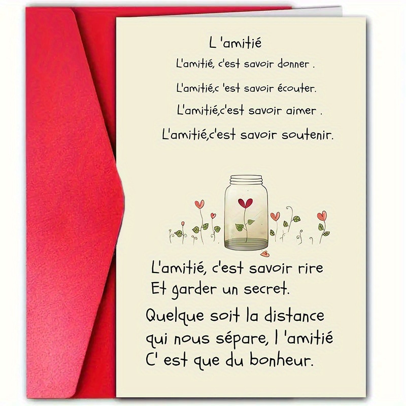TEMU 1 carte de vœux et 1 enveloppe, 1 carte d' française avec enveloppe - Inclut des messages de gratitude pour les de classe, et les sœurs - Idéal