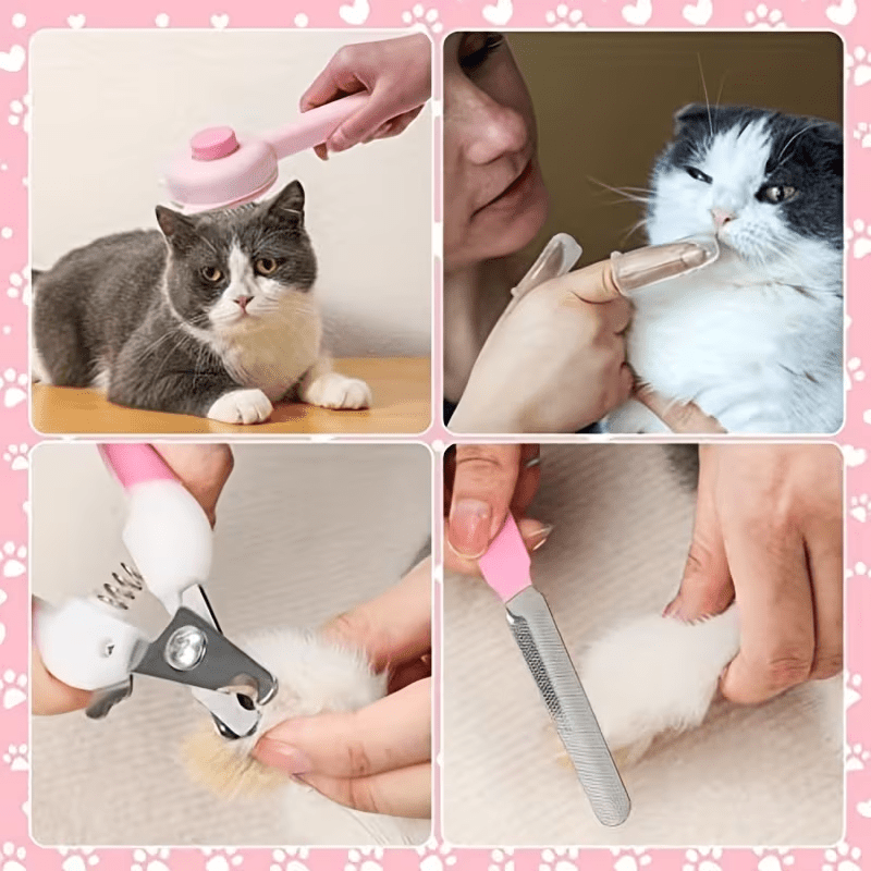 An 8pcs Grooming And Cleaning Kit for Cats, Including a Breathable Anti-Scratch Mask, Self-Cleaning Brush, Nail Clippers, Comb, De-Shedding Brush, And Toothbrush—Keeping Your Cat Clean, Healthy, And Happy - Image 3