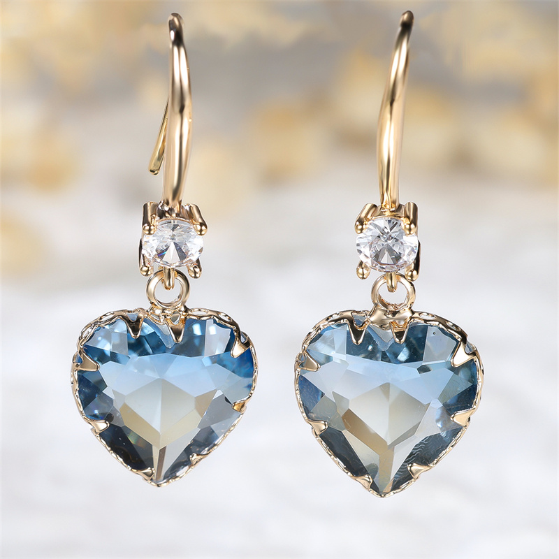 TEMU 1 Paire de Boucles d'Oreilles Cœur Dorées, Coupé en Cœur, Bleu Aqua, , Synthétique, Boucles d'Oreilles Élégantes, Bijoux, Cadeaux
