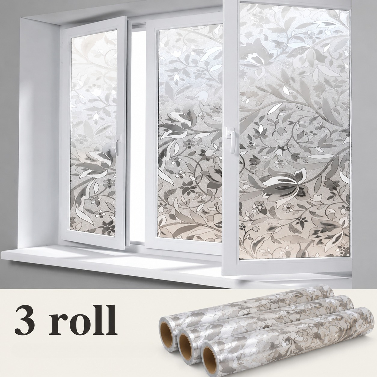 TEMU 3 Rolls Static Cling Window Film Suitable For Privacy Glass Covering, Transparent Semi-opaque Self-adhesive Removable Pet/pvc Leaf Panels With