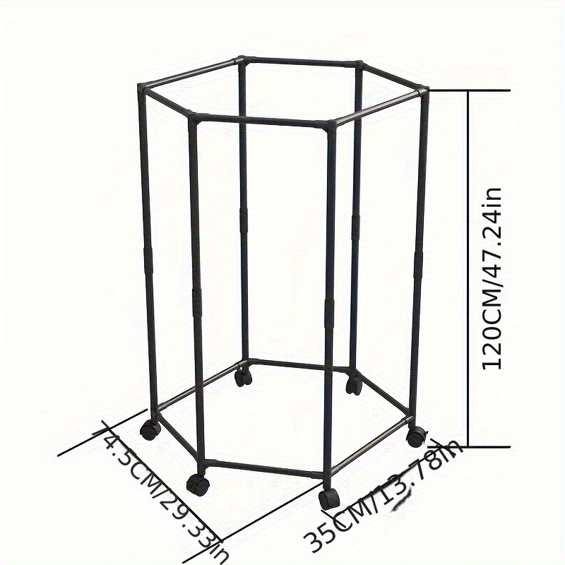TEMU Hexagonal Rotatable Clothing Rack With Wheels, Freestanding Vertical Garment Hanger, Portable Design For Efficient Clothes Storage , Black,
