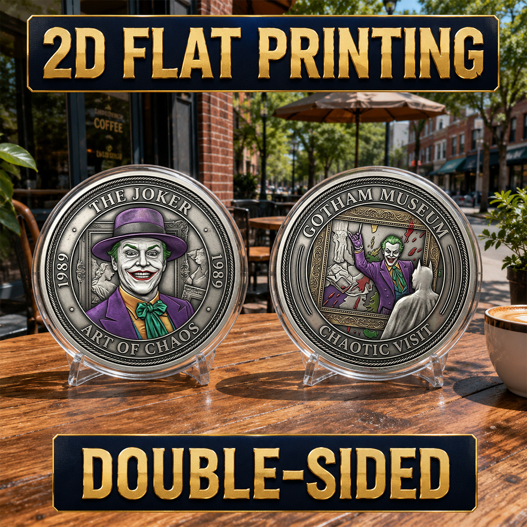 TEMU 1pc, 2d Flat Printing, Double-sided Metal Joker Smile Of Commemorative Coin, Museum Villain Scene Challenge Coin, Protective Case, Pocket Coin