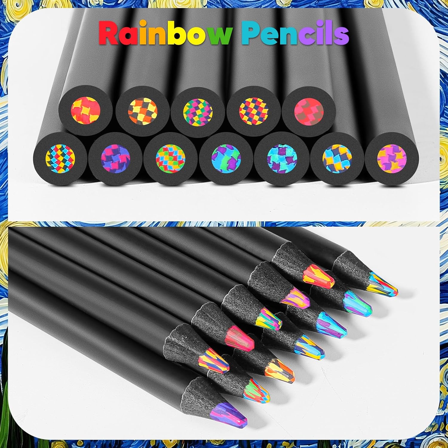 TEMU 12 Rainbow Colored Pencils- Magic Gradient Multicolor Drawing Pencils Art Sketching Stationery- Smooth Writing Fine Lead Core Cute School Office