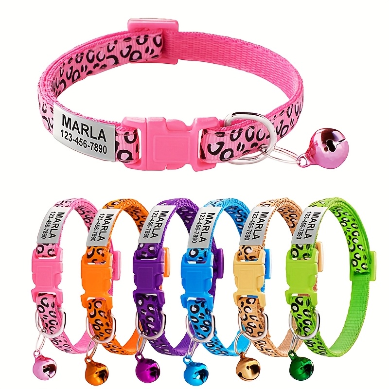 TEMU Customizable Soft Cat Collar With Personalized Id Tag - Leopard Print Suitable For Kittens & Cats, Colorful Name Tag & Collar, Pet Accessory,