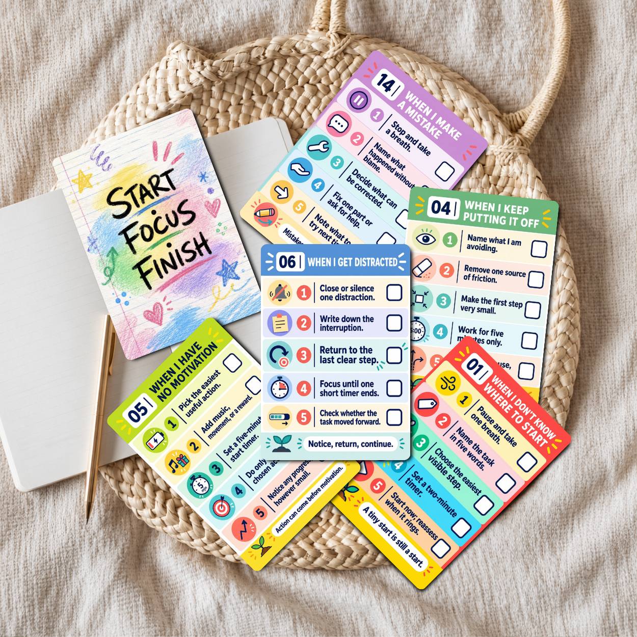 TEMU Adhd Executive Function Coping Skills Cards, 25pcs English Version Cards, Grounding, Emotional Regulation And Cbt And Dbt Inspired Tools For