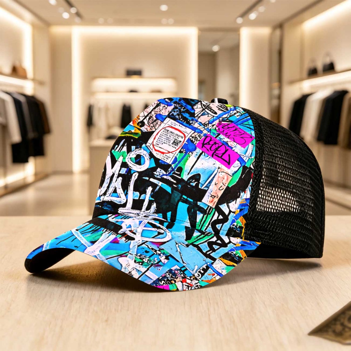 TEMU 1pc 2d Flat Urban Abstract Graffiti Adjustable Mesh Cap Adjustable Quick Trendy Headgear Breathable Design Suitable For Streetwear Sports Spring