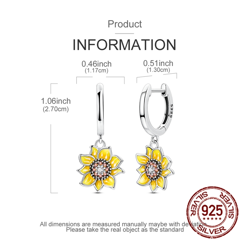Women's 925 Silver Sunflower Dangle Earrings with Synthetic Zirconia