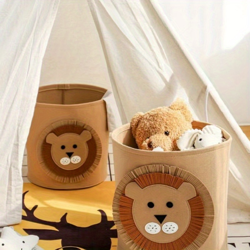 1pc cartoon animal felt storage basket polyester unfinished fabric foldable organizer for toys clothes shoes multi purpose laundry bin for home bedroom dorm bathroom large capacity details 2