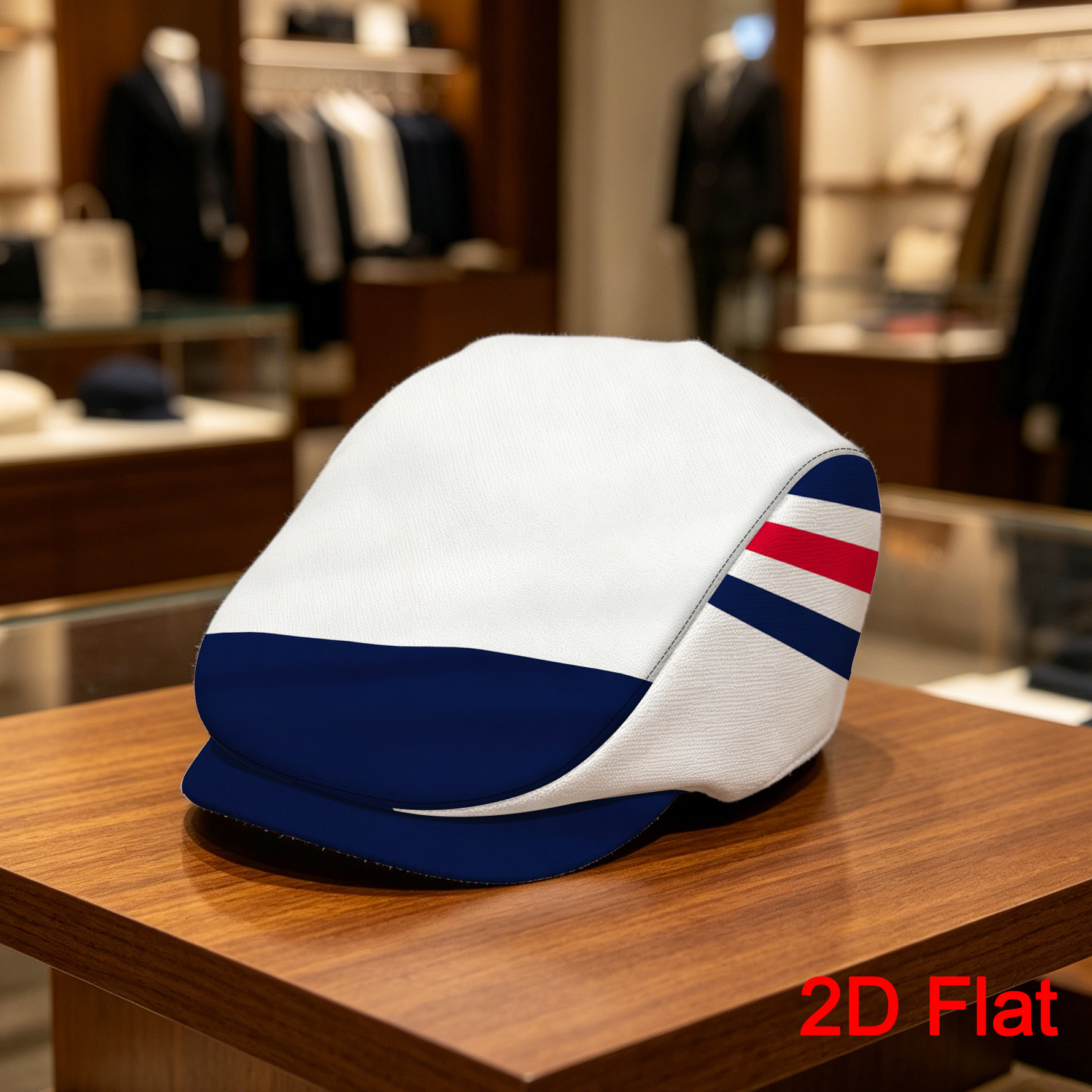 TEMU 1 pièce Casquette plate 2D avec imprimé de abstraites rouges, blanches et bleues, chapeau de gentleman vintage, casquette de peintre, casquette